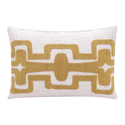 16" X 24" Yellow And Ivory 100% Cotton Geometric Zippered Pillow FurniFindUSA