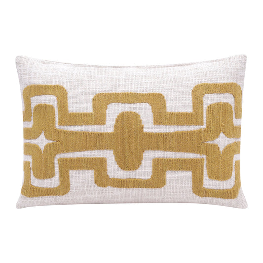 16" X 24" Yellow And Ivory 100% Cotton Geometric Zippered Pillow FurniFindUSA