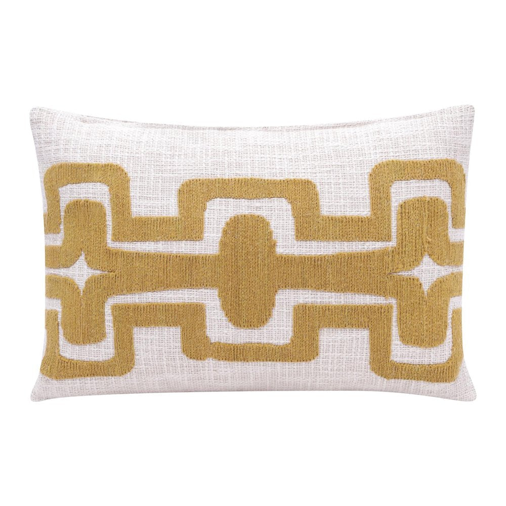 16" X 24" Yellow And Ivory Geometric Cotton Throw Pillow HomeRoots