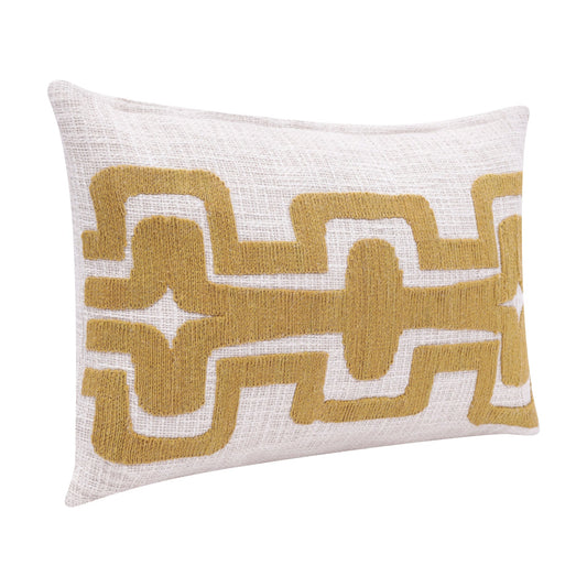 16" X 24" Yellow And Ivory 100% Cotton Geometric Zippered Pillow FurniFindUSA