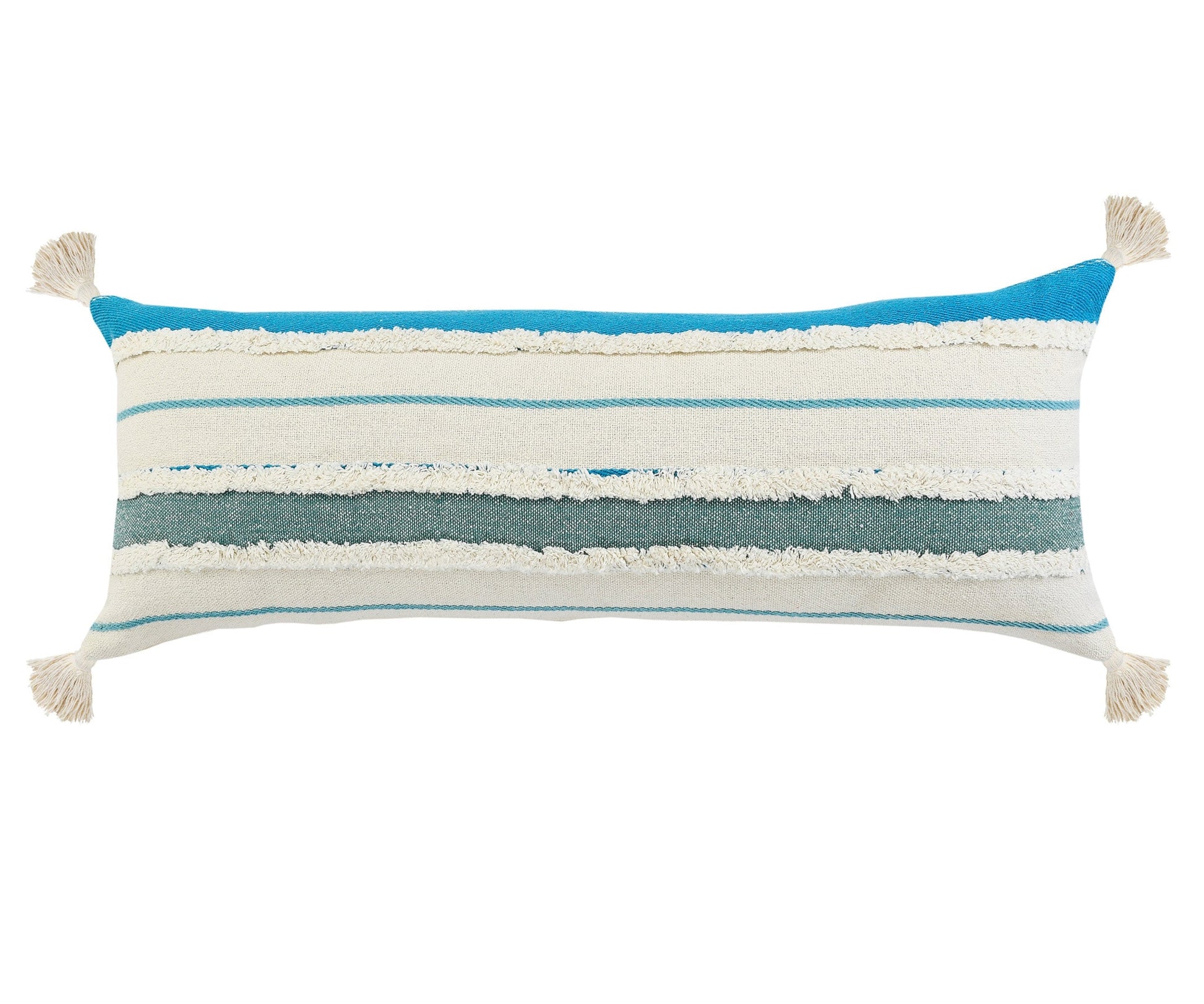 14" X 36" Blue And Off-White 100% Cotton Striped Zippered Pillow FurniFindUSA