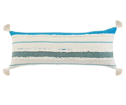 14" X 36" Blue And Off-White 100% Cotton Striped Zippered Pillow FurniFindUSA