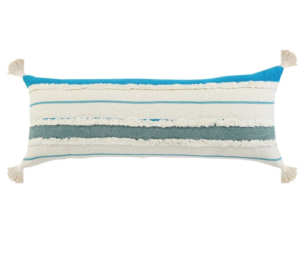 14" X 36" Blue And Off-White 100% Cotton Striped Zippered Pillow HomeRoots
