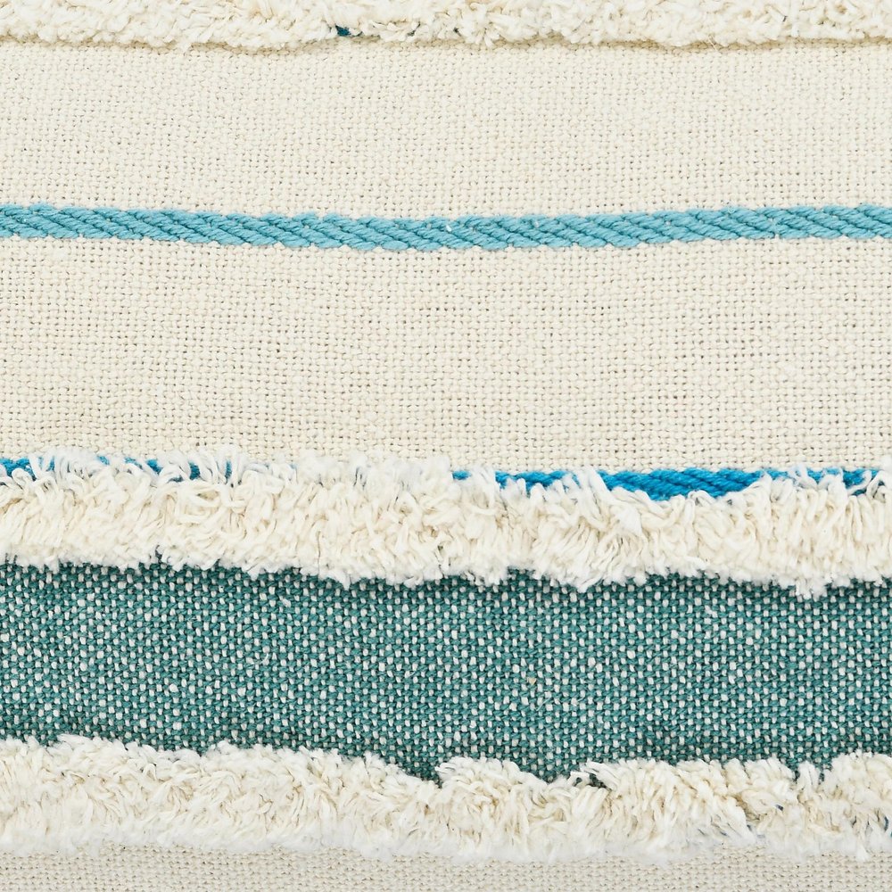 14" X 36" Blue And Off-White 100% Cotton Striped Zippered Pillow HomeRoots