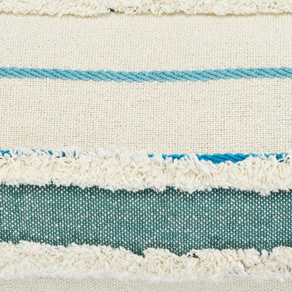 14" X 36" Blue And Off-White 100% Cotton Striped Zippered Pillow HomeRoots