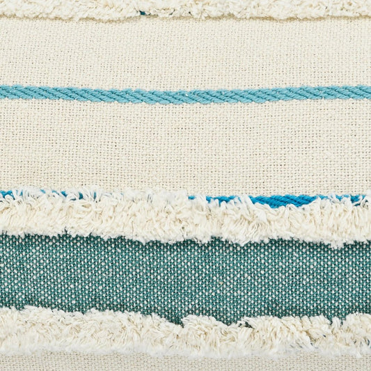 14" X 36" Blue And Off-White 100% Cotton Striped Zippered Pillow