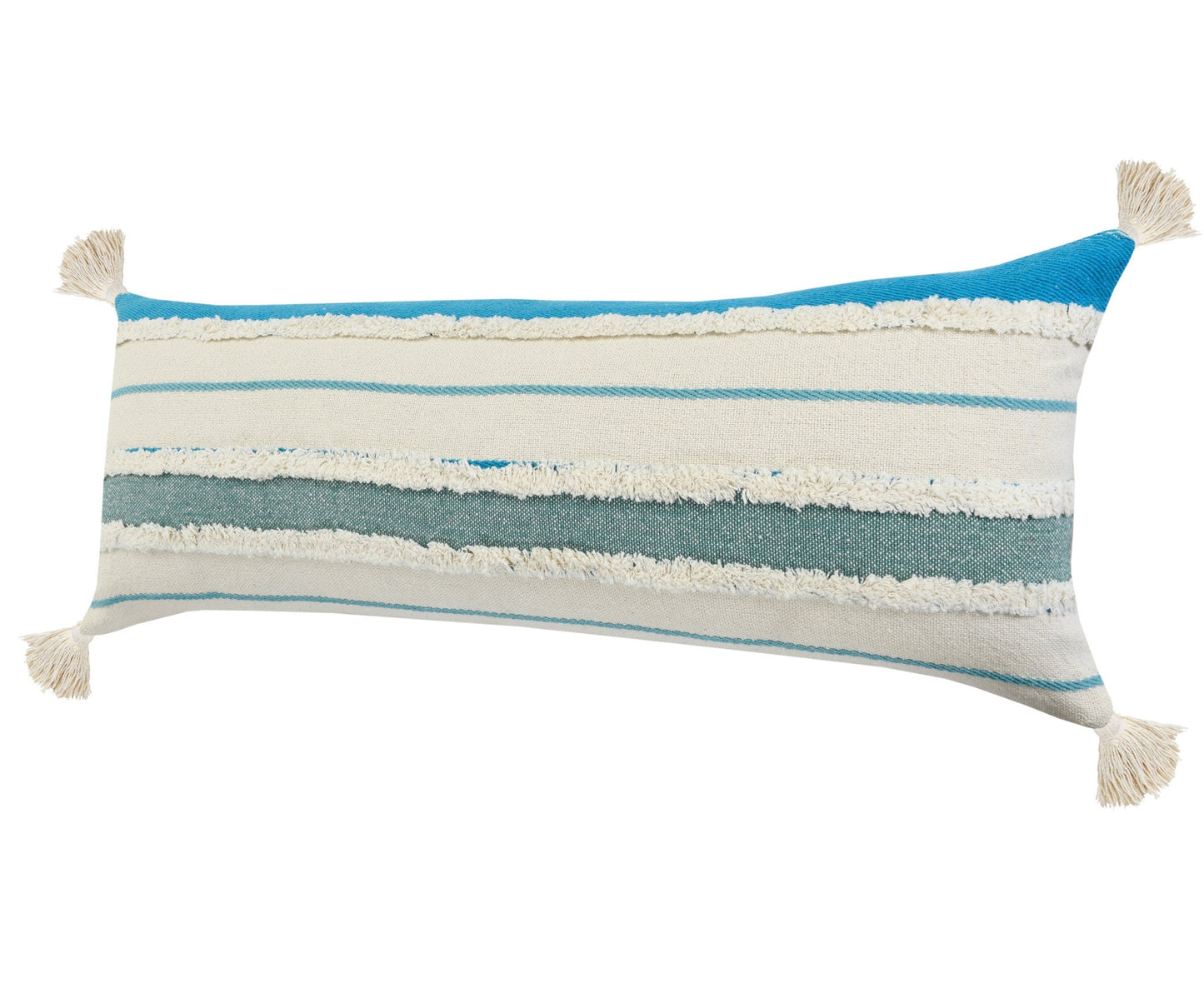 14" X 36" Blue And Off-White 100% Cotton Striped Zippered Pillow FurniFindUSA
