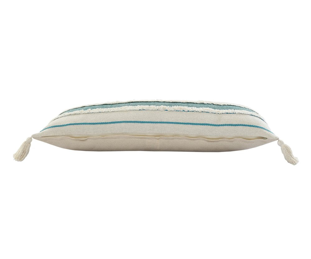 14" X 36" Blue And Off-White 100% Cotton Striped Zippered Pillow — view 6