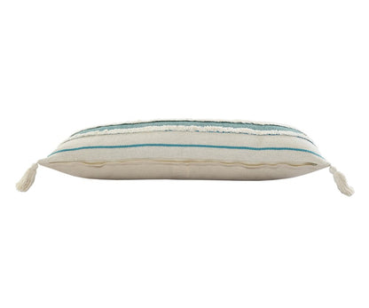 14" X 36" Blue And Off-White 100% Cotton Striped Zippered Pillow HomeRoots