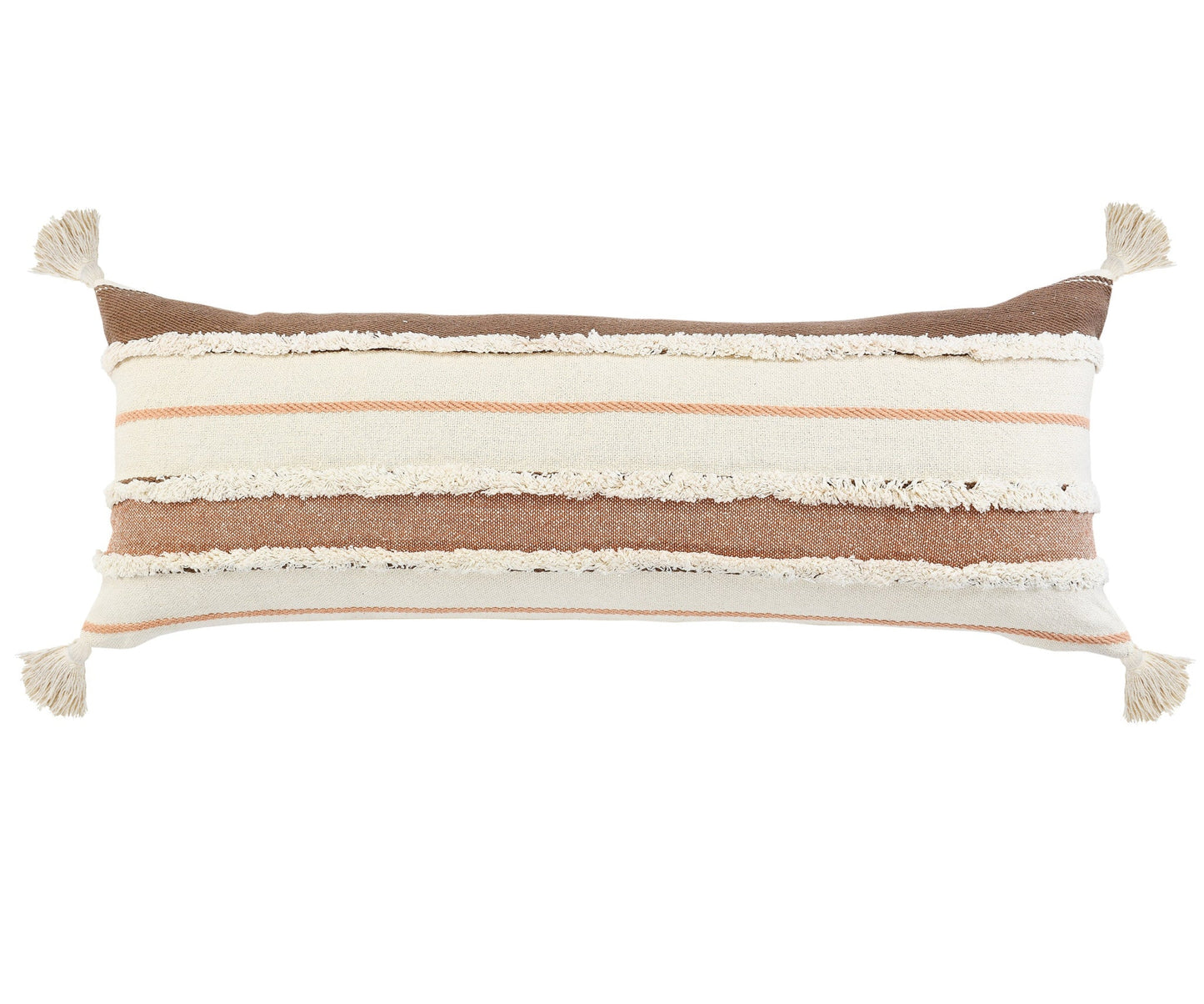 14" X 36" Brown And Off-White 100% Cotton Striped Zippered Pillow FurniFindUSA