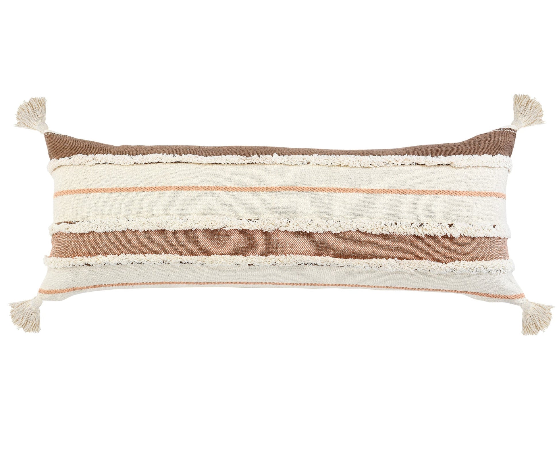14" X 36" Brown And Off-White 100% Cotton Striped Zippered Pillow FurniFindUSA