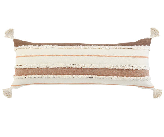 14" X 36" Brown And Off-White 100% Cotton Striped Zippered Pillow FurniFindUSA