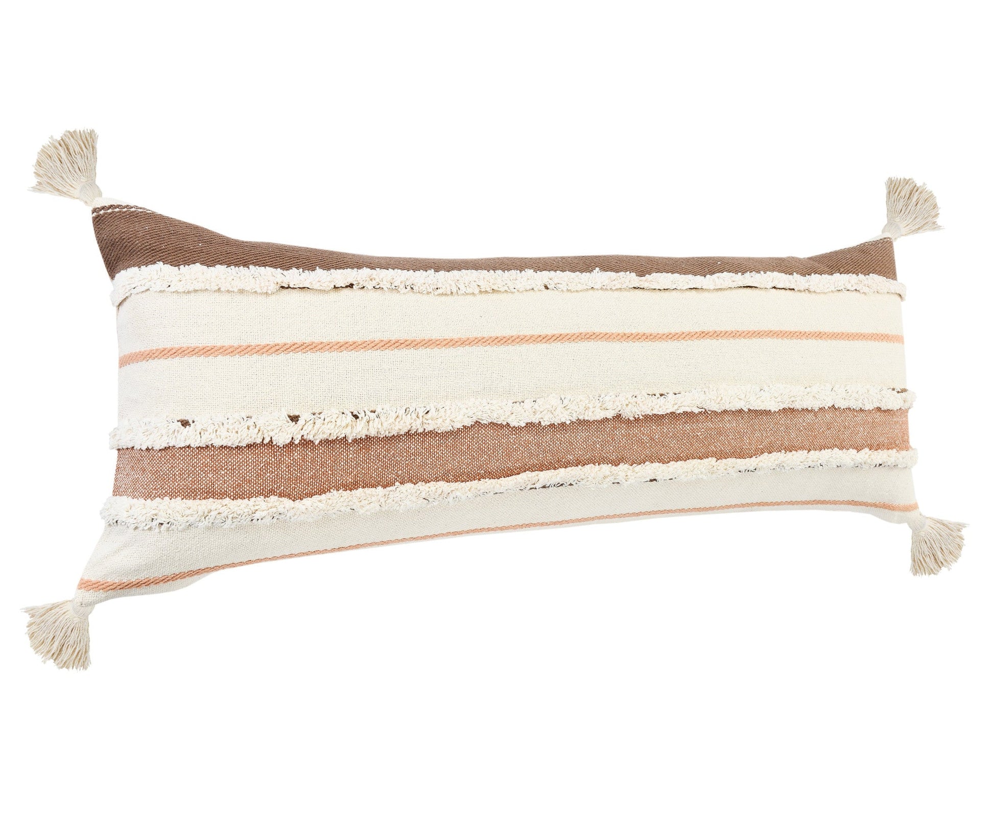 14" X 36" Brown And Off-White 100% Cotton Striped Zippered Pillow FurniFindUSA
