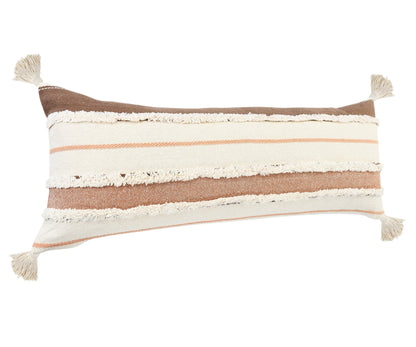 14" X 36" Brown And Off-White 100% Cotton Striped Zippered Pillow FurniFindUSA