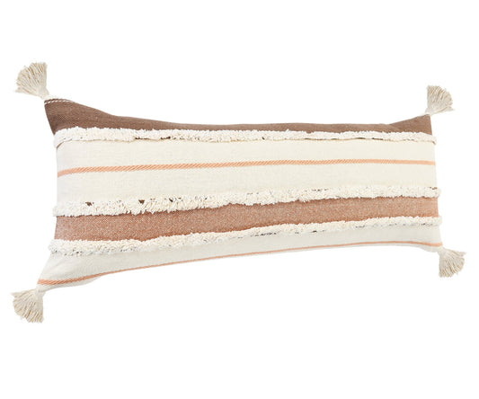 14" X 36" Brown And Off-White 100% Cotton Striped Zippered Pillow FurniFindUSA