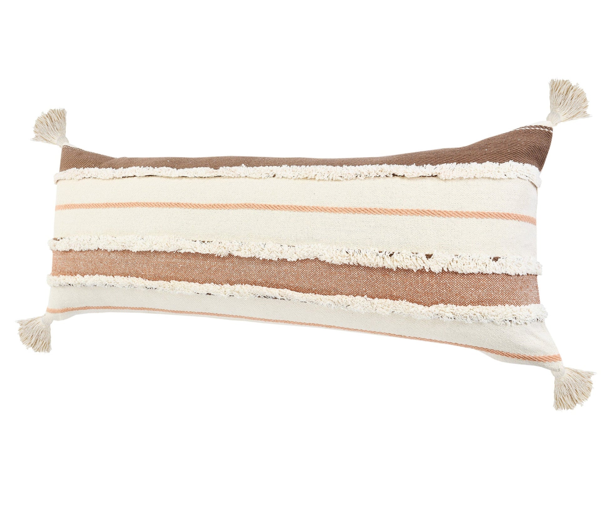 14" X 36" Brown And Off-White 100% Cotton Striped Zippered Pillow FurniFindUSA