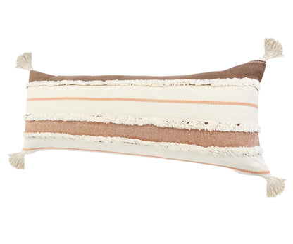 14" X 36" Brown And Off-White 100% Cotton Striped Zippered Pillow FurniFindUSA