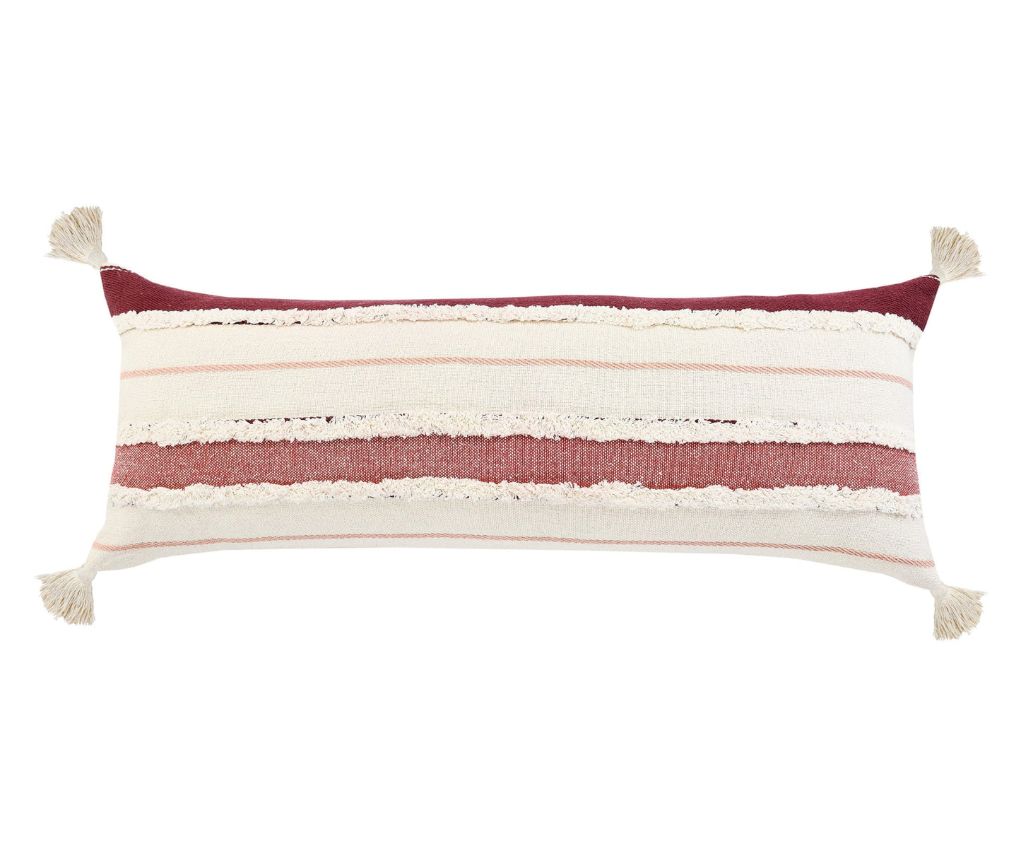 14" X 36" Red And Off-White 100% Cotton Striped Zippered Pillow FurniFindUSA