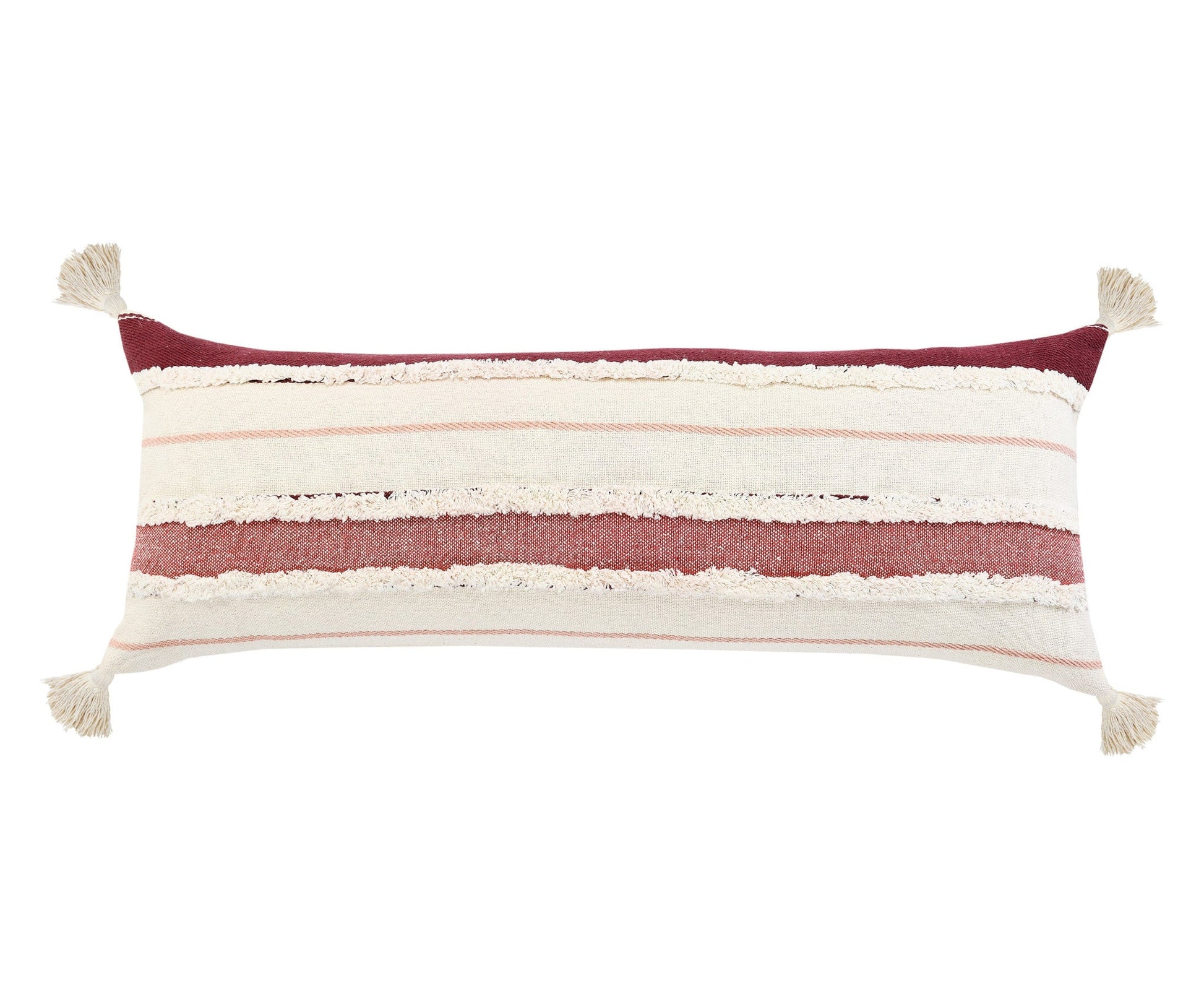 14" X 36" Red And Off-White 100% Cotton Striped Zippered Pillow FurniFindUSA