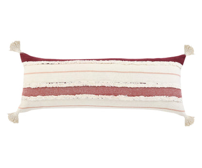 14" X 36" Red And Off-White 100% Cotton Striped Zippered Pillow FurniFindUSA