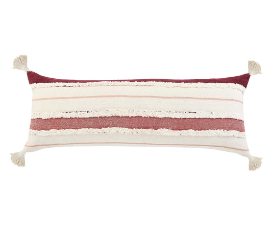 14" X 36" Red And Off-White 100% Cotton Striped Zippered Pillow FurniFindUSA