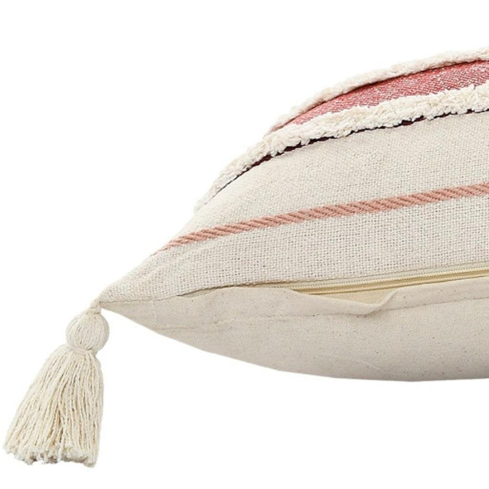 14" X 36" Red And Off-White 100% Cotton Striped Zippered Pillow HomeRoots