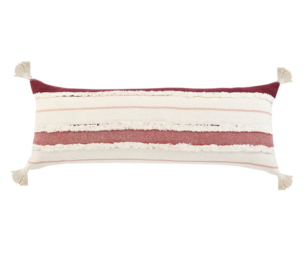 14" X 36" Red And Off-White 100% Cotton Striped Zippered Pillow — view 1