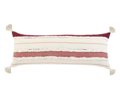 14" X 36" Red And Off-White 100% Cotton Striped Zippered Pillow HomeRoots