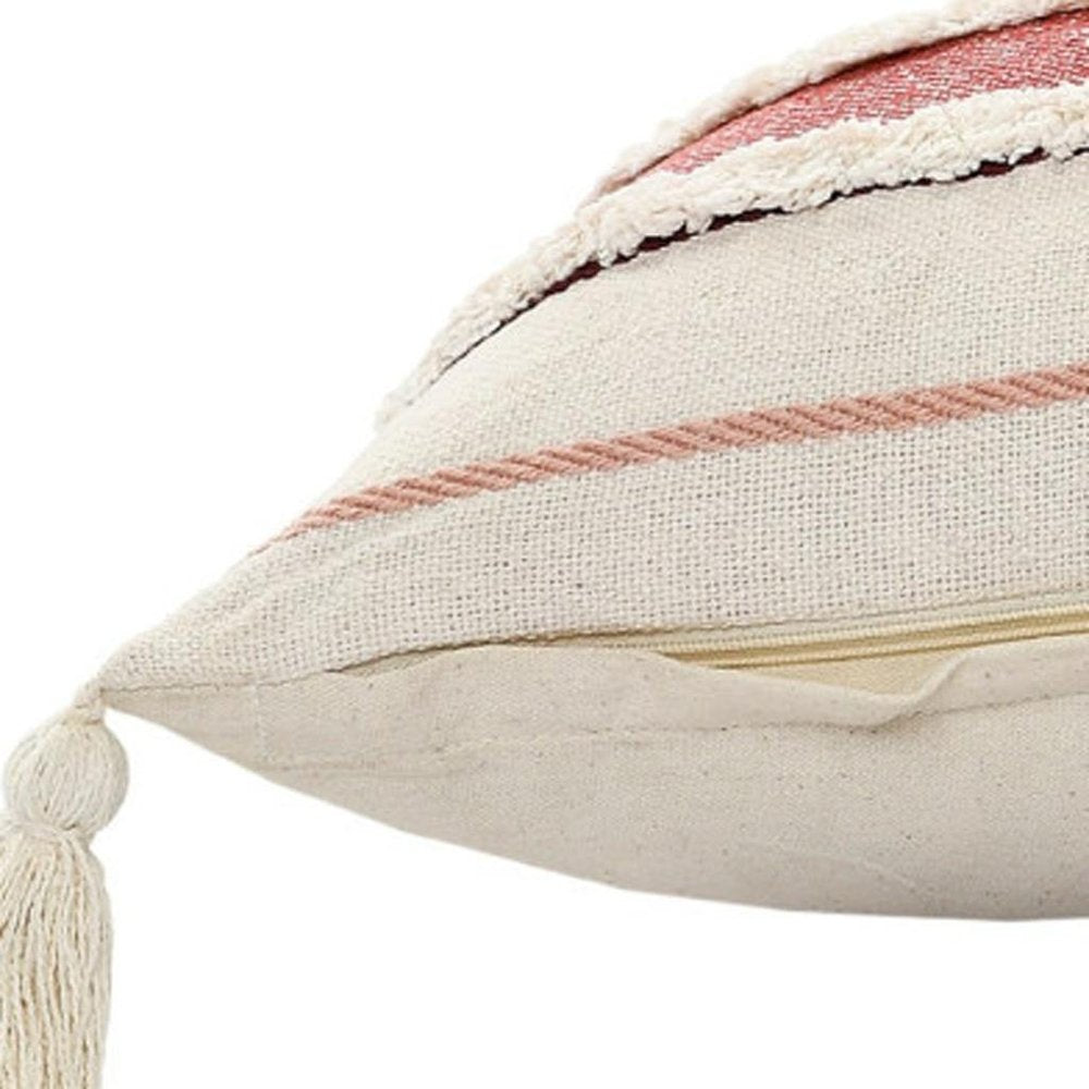 14" X 36" Red And Off-White 100% Cotton Striped Zippered Pillow — view 8