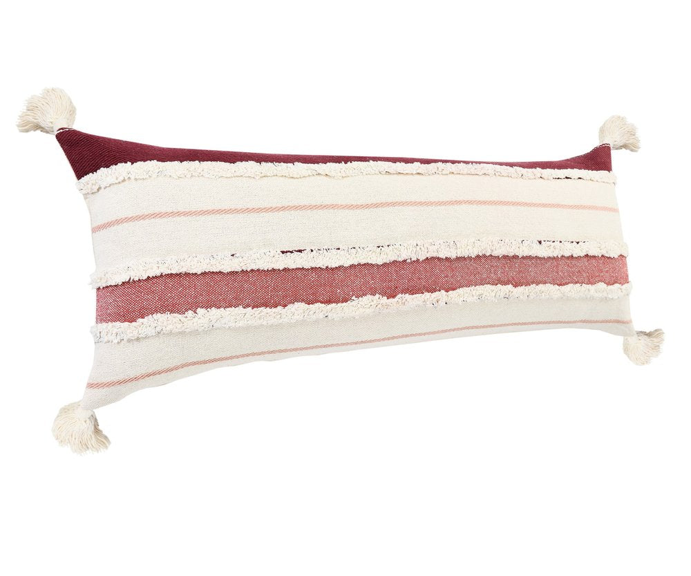 14" X 36" Red And Off-White 100% Cotton Striped Zippered Pillow — view 3