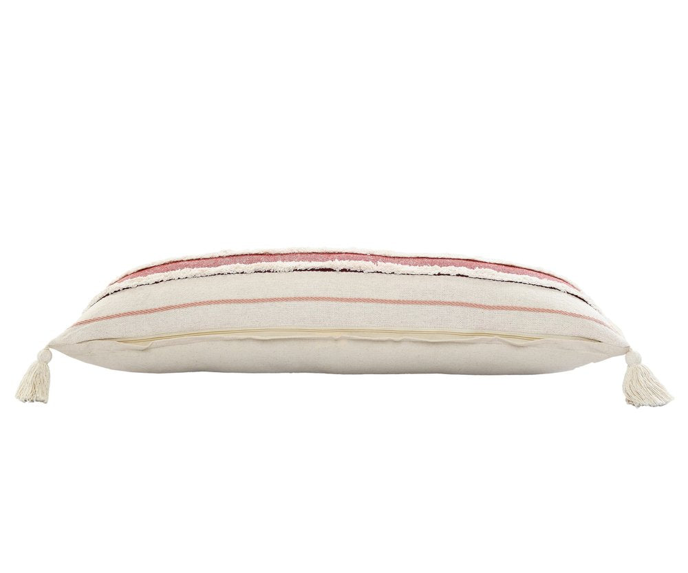 14" X 36" Red And Off-White 100% Cotton Striped Zippered Pillow HomeRoots