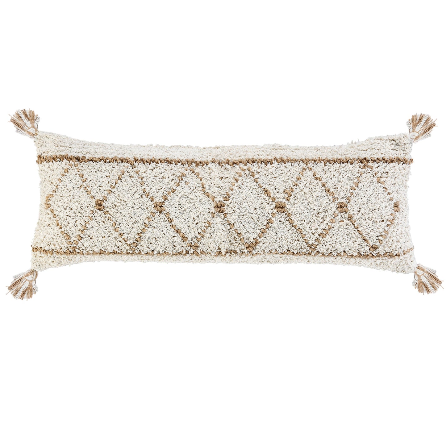 14" X 36" White And Tan 100% Cotton Geometric Zippered Pillow FurniFindUSA