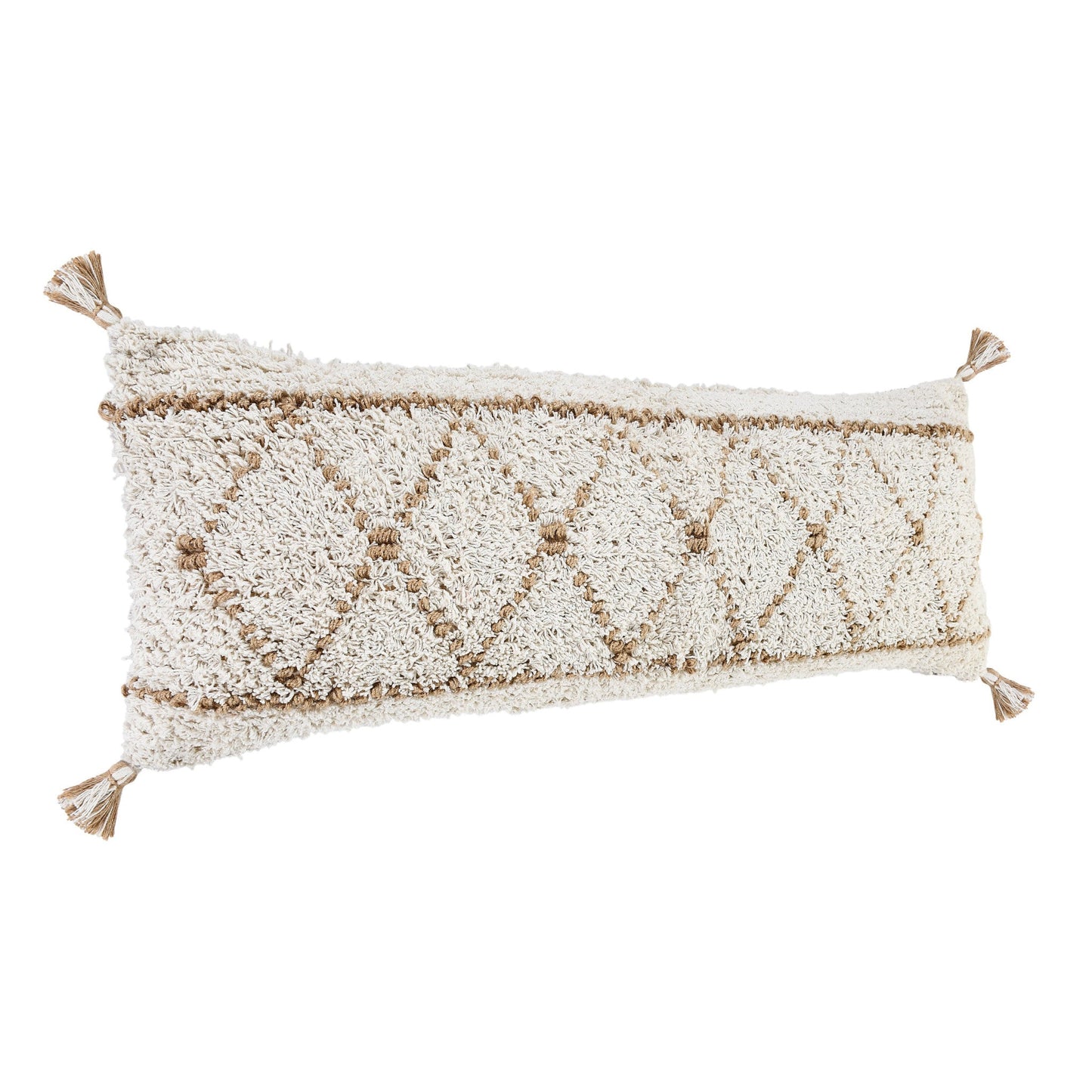 14" X 36" White And Tan 100% Cotton Geometric Zippered Pillow FurniFindUSA