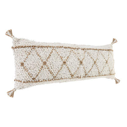 14" X 36" White And Tan 100% Cotton Geometric Zippered Pillow FurniFindUSA