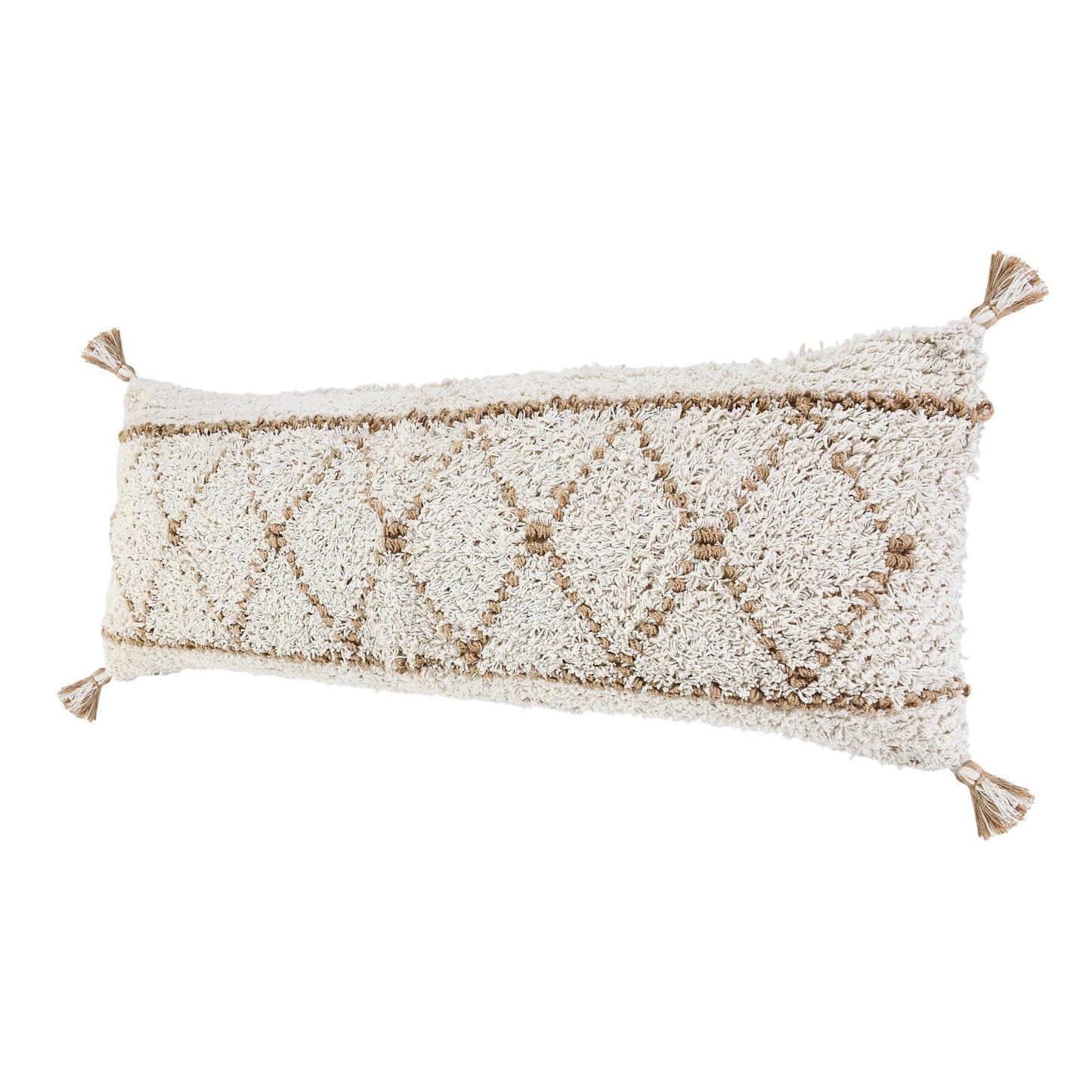 14" X 36" White And Tan 100% Cotton Geometric Zippered Pillow FurniFindUSA