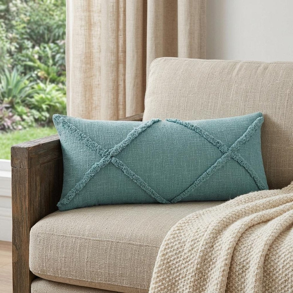 14" X 36" Aqua Cotton Throw Pillow HomeRoots