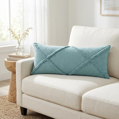 14" X 36" Aqua Cotton Throw Pillow HomeRoots