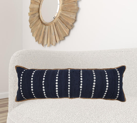14" X 36" Blue and Beige Striped Cotton Blend Zippered Pillow FurniFindUSA