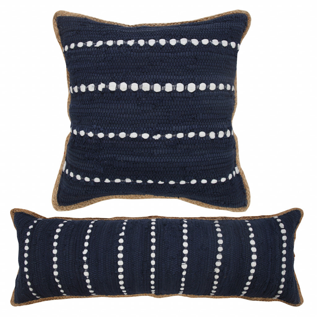 14" X 36" Blue and Beige Striped Cotton Blend Zippered Pillow FurniFindUSA