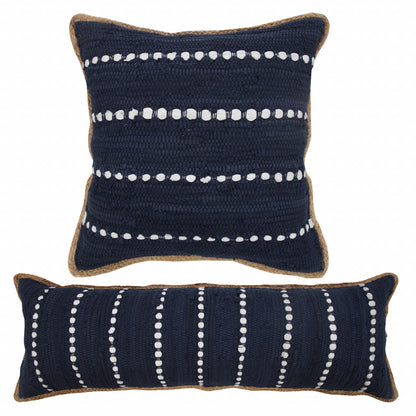 14" X 36" Blue and Beige Striped Cotton Blend Zippered Pillow FurniFindUSA