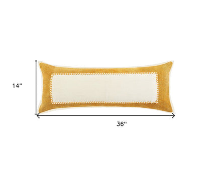 14" X 36" Golden Yellow And Cream 100% Cotton Zippered Pillow