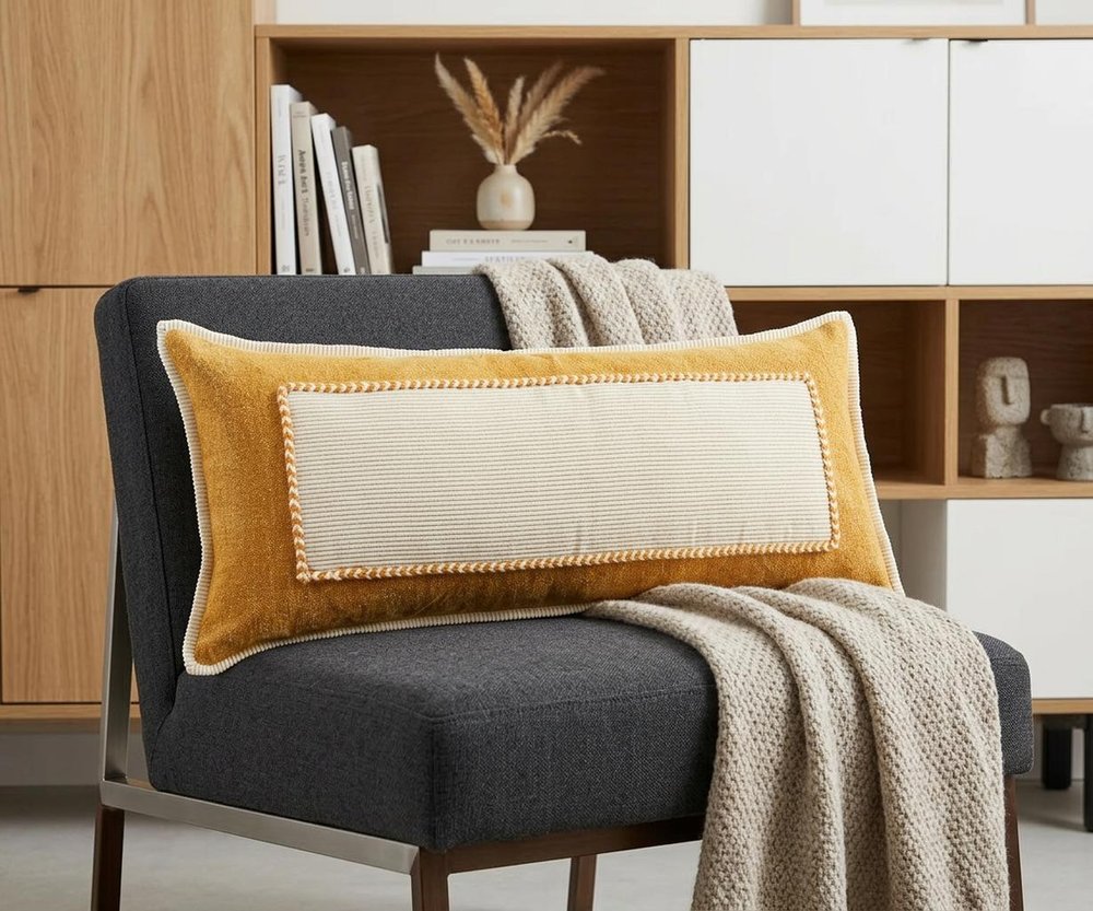 14" X 36" Golden Yellow And Cream 100% Cotton Zippered Pillow — view 11