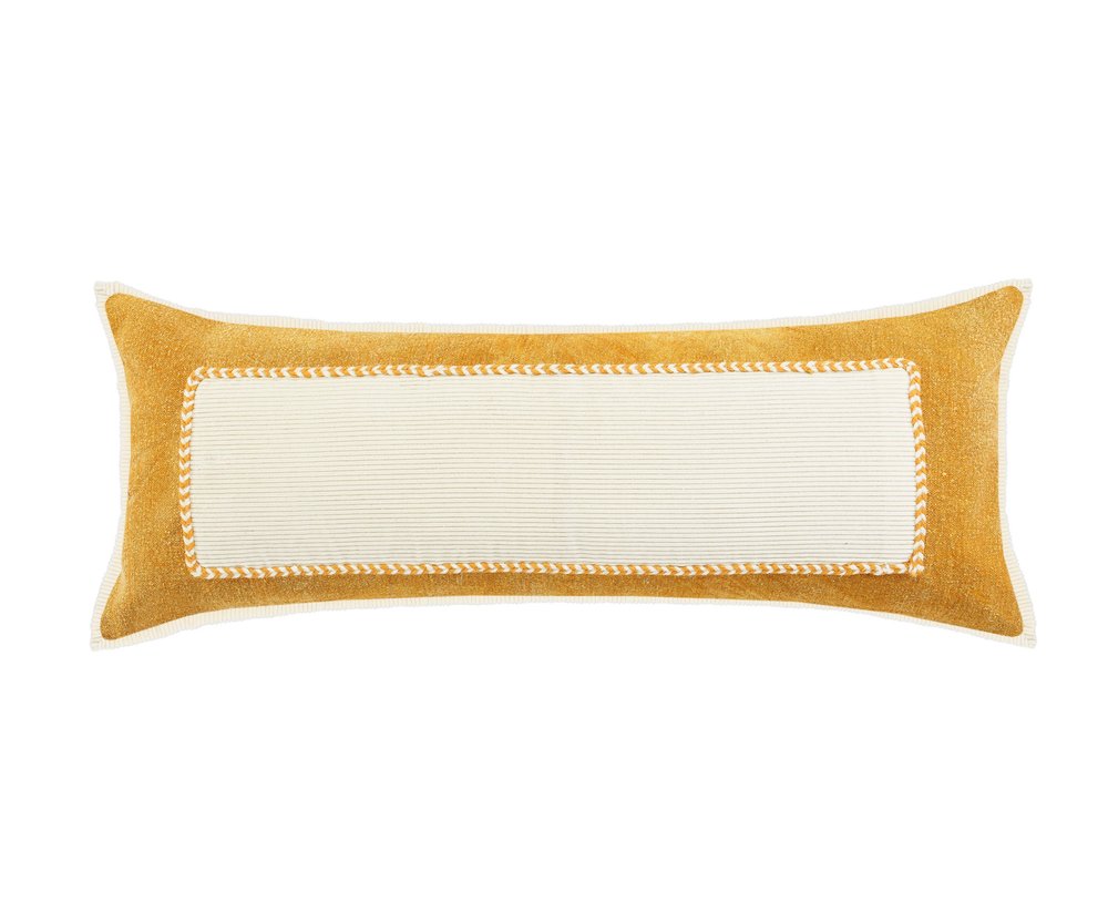 14" X 36" Golden Yellow And Cream 100% Cotton Zippered Pillow — view 1