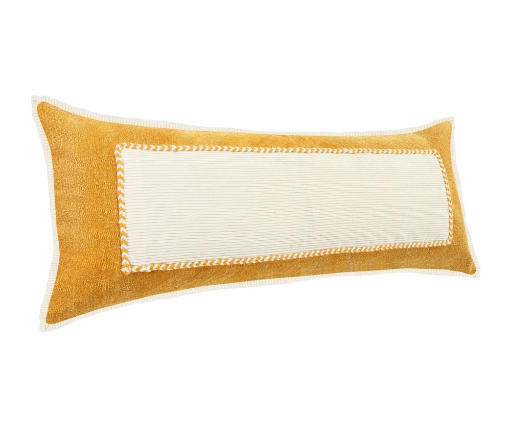 14" X 36" Golden Yellow And Cream 100% Cotton Zippered Pillow HomeRoots