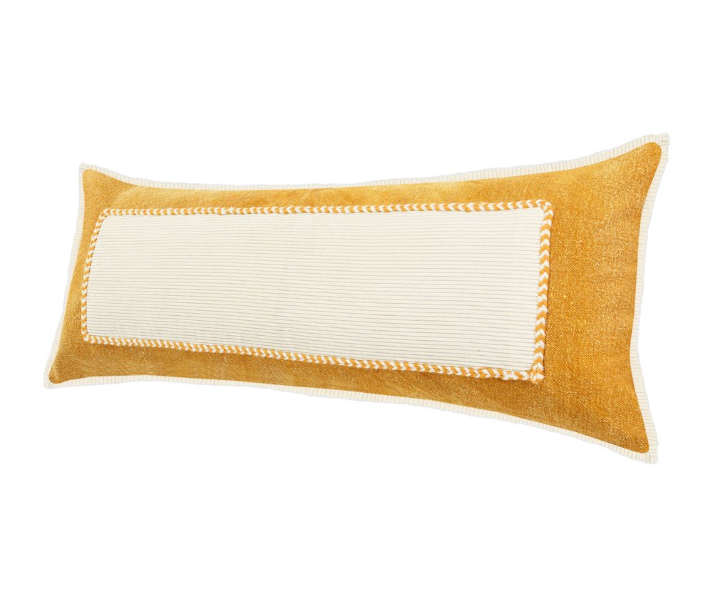 14" X 36" Golden Yellow And Cream 100% Cotton Zippered Pillow HomeRoots