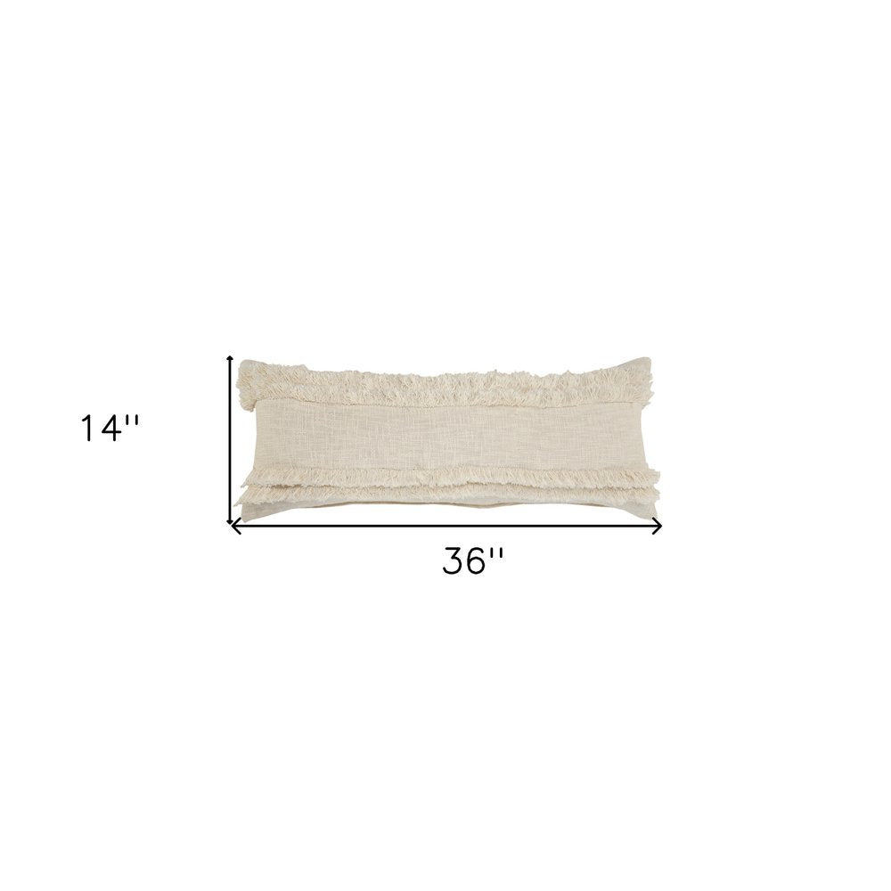 14" X 36" Cream Cotton Throw Pillow with Fringe — view 9
