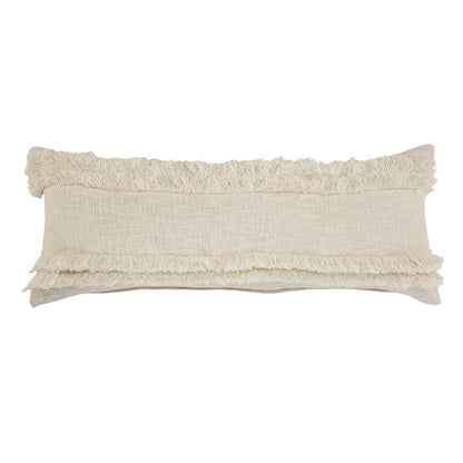 14" X 36" Cream Cotton Throw Pillow with Fringe HomeRoots