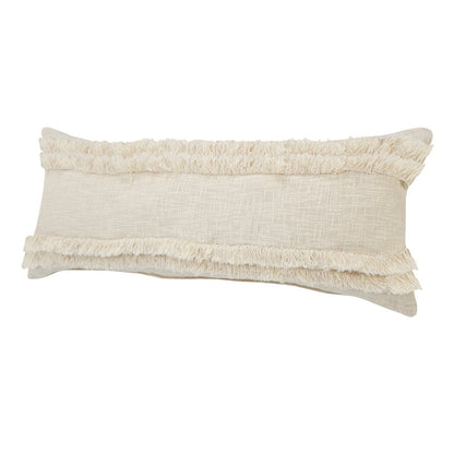 14" X 36" Cream Cotton Throw Pillow with Fringe HomeRoots