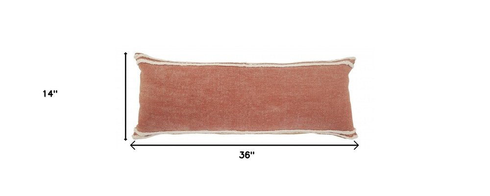 14" X 36" Orange And Off-White 100% Cotton Striped Zippered Pillow HomeRoots