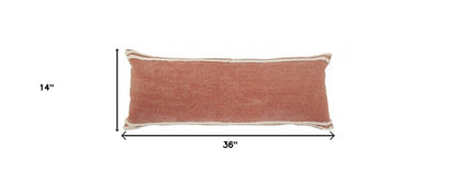 14" X 36" Orange And Off-White 100% Cotton Striped Zippered Pillow HomeRoots
